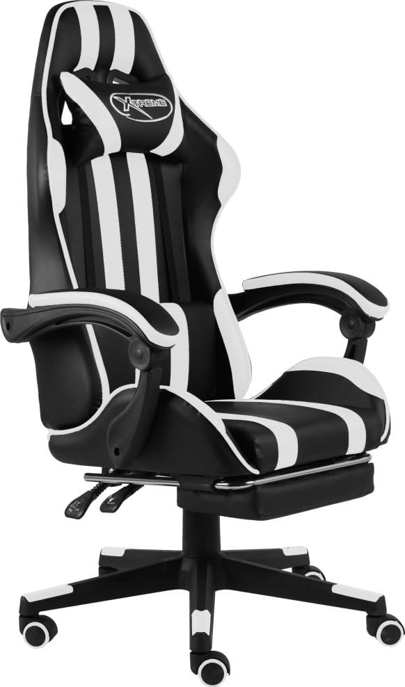 vidaXL Fotel dla gracza, z podnóżkiem, czarno-biały, sztuczna skóra (20531)