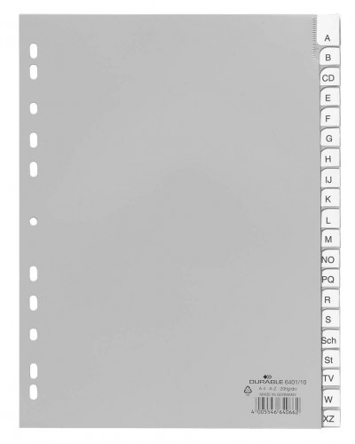 DURABLE Przekładki A4 alfabetyczne A-Z - jasnoszare / 1 kpl. 640110