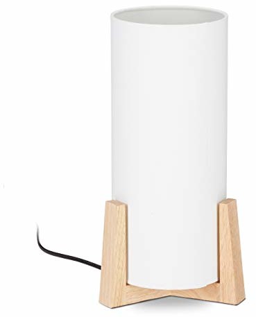 Relaxdays lampa stołowa, podstawa drewniana, okrągły klosz lampy, nowoczesne wzornictwo, E14, lampka nocna, wys. x śr.: 33 x 15 cm, biały/naturalny