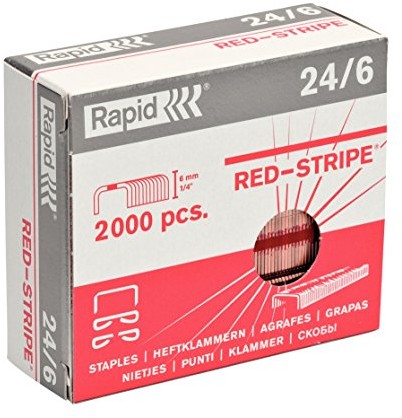 Rapid Leitz ze zszywkami 24/6 mm Red Stripe, ocynkowane, z planowanym przełomem, 2000 sztuk 11700245
