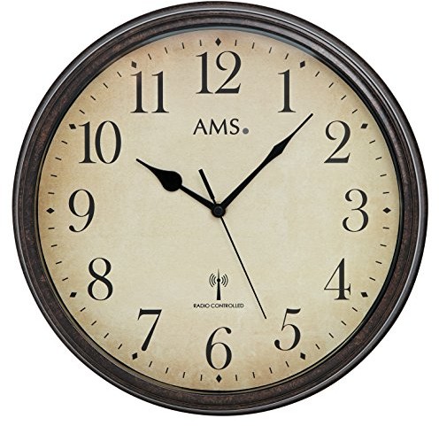 AMS 5962 zegar ścienny na fale radiowe, metalowy wygląd, model vintage