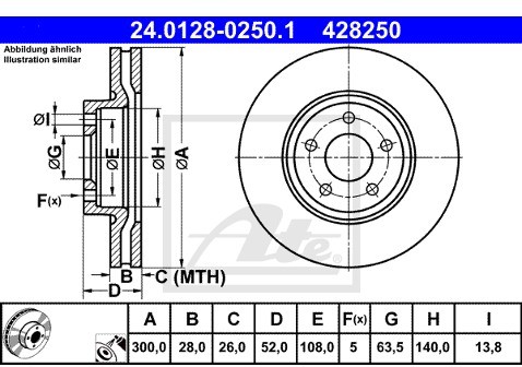 ATE TARCZA HAM 24.0128-0250.1 FORD MONDEO 1.6TDCI 115KM 11-, 1.8TDCI 100KM 07-  24.0128-0250.1