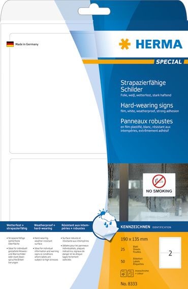 Herma Schilder A4 wei 190x135 mm Folie 50 St. - 8333