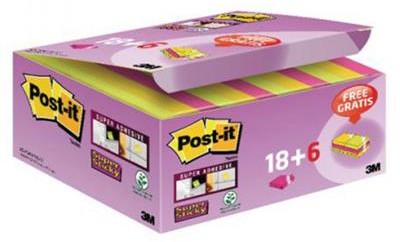Post-It 3M Karteczki samoprzylepne Super Sticky (622-P24SSCOL), 47,6x47,6mm, 18+6x90 kart., mix kolorów, GRATIS 3M-70005271914