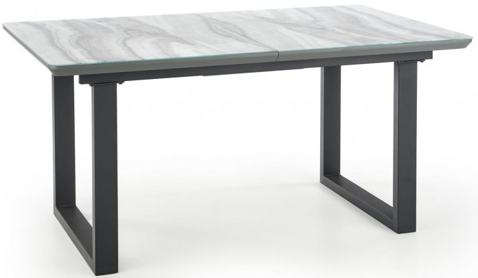 Halmar Stół rozkładany szklany MARLEY blat - biały marmur / popielaty, nogi - czarne