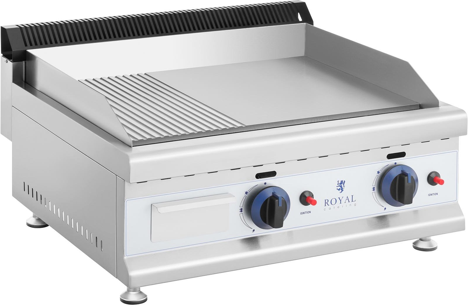 Royal Catering Podwójny grill gazowy 60 x 40 cm gładki ryflowany 2 x 3100 W propan-butan 0,02 bar RC-GGHR600