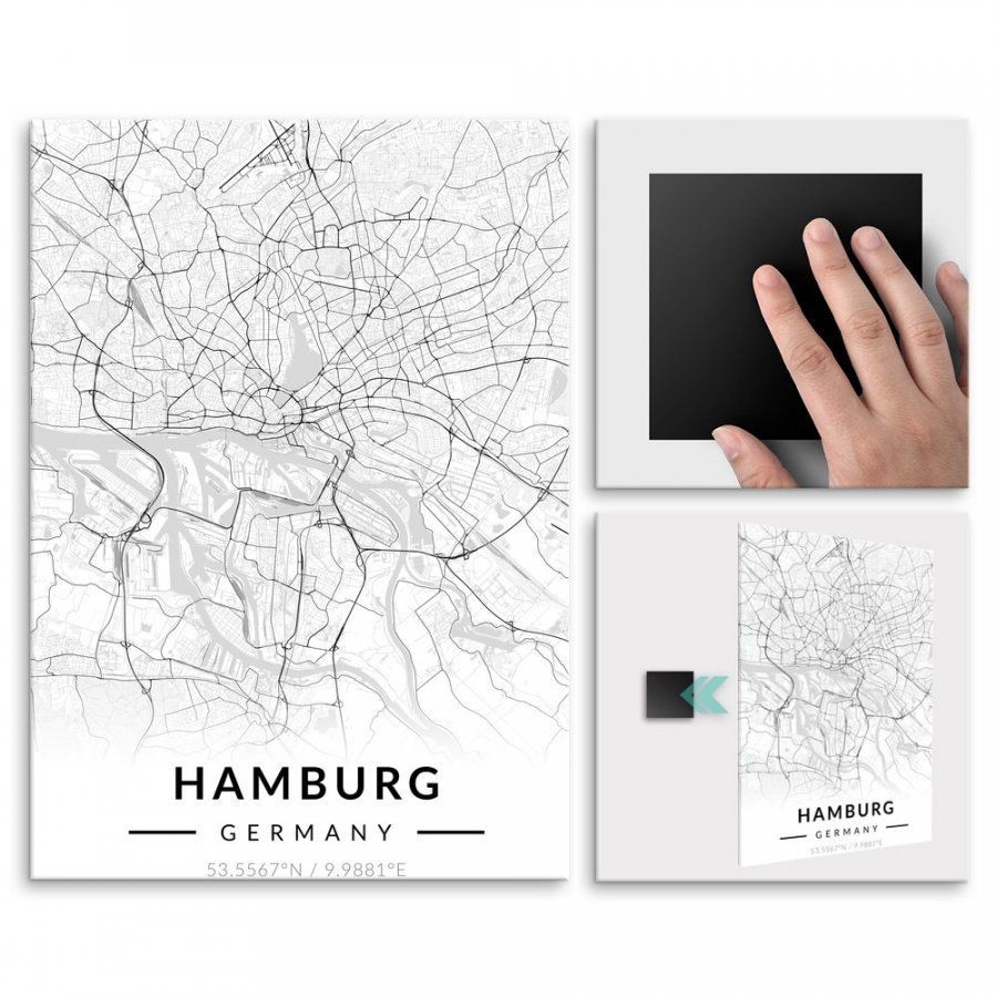 Pix4home Plakat metalowy Mapa B&W Hamburg M POS-M-03396