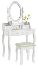 Toaletki kosmetyczne Toaletka biała MIRA lustro 4 szuflady + taboret BL-031