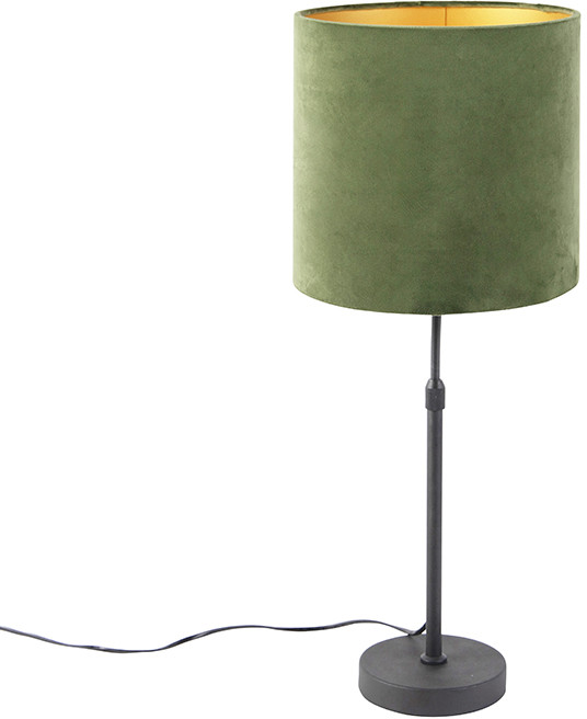 QAZQA Lampa stołowa regulowana czarna klosz welurowy zielony 25cm - Parte