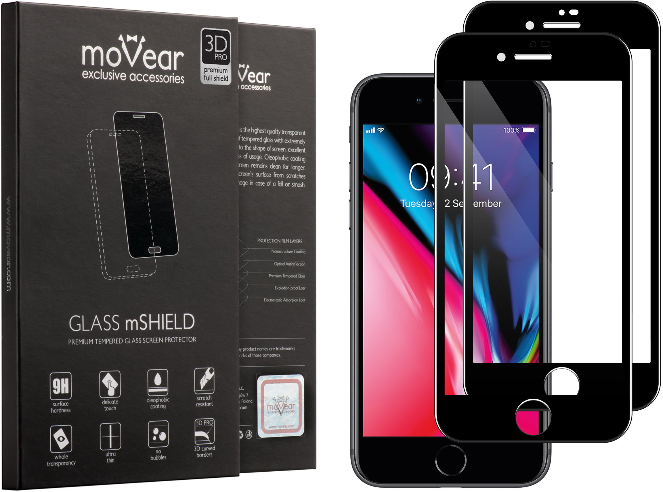 movear 2 szt. Szkło Hartowane 3D Apple iPhone 8 / 7 (4.7