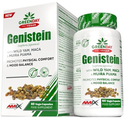 Amix Genisteina - ekstrakt z owocu perełkowca japońskiego - sophora japonica + korzeń Maca - roślinne kapsułki ProVegan (Amix GreenDay Genistein)