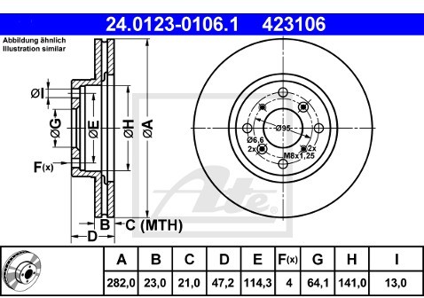 ATE TARCZA HAM 24.0123-0106.1 HONDA PRELUDE IV 2.3I 16V 92-96  24.0123-0106.1