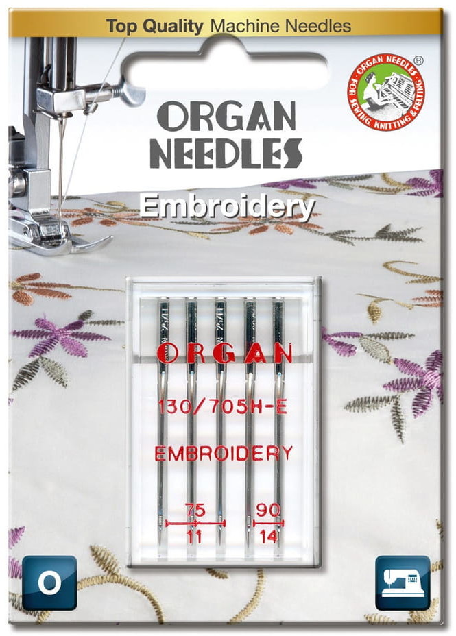 Organ Igły półpłaskie 130/705H-E do haftu mix 75-90 blistr