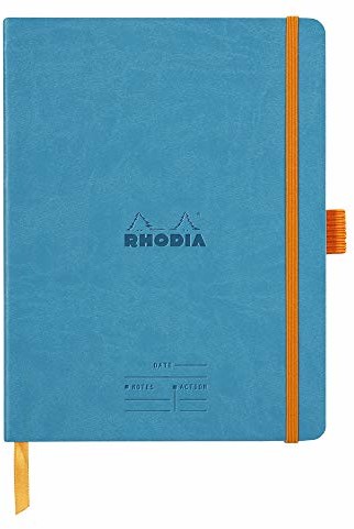 Rhodia 117787C notatnik na spotkania (DIN A5+, 160 x 210 mm, 80 arkuszy, 90 g, elegancki i praktyczny), 1 sztuka turkusowy 117787C