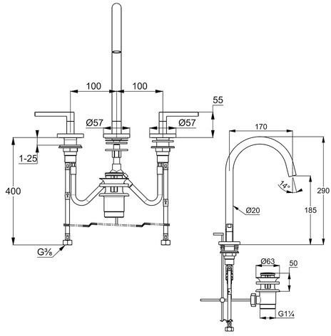 Kludi Nova Fonte Puristic Bateria umywalkowa wysoka 3-otworowa chrom 201430515