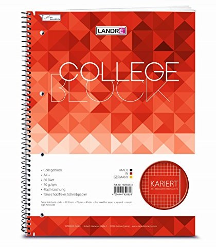 Landré landre 100050061 collegeblock uważanemu Stay cool, A4, 80 arkuszy, linie krawędzi, 70 G/M, 10-Pack 100050572