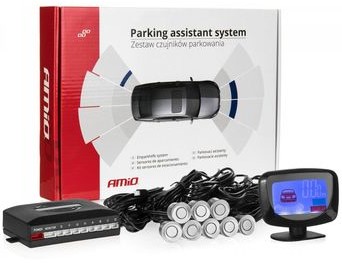 AMIO Czujniki parkowania AMiO z wyświetlaczem LED graficzny i buzzerem 8 sensorów 22mm srebrne P22-5418