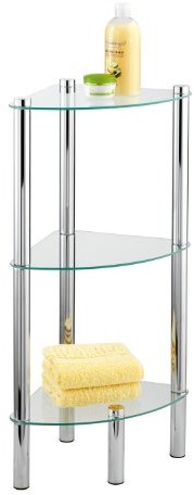 Wenko 15850100 regał narożny Regał regał łazienkowy yago z 3 szklanymi półkami , stal, 30 x 74 x 30 cm, chrom 15850100