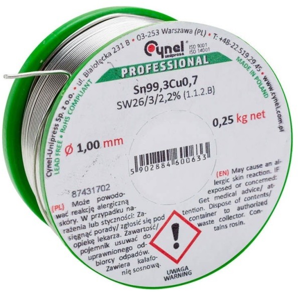 Cynel Spoiwo lutownicze bezołowiowe 1 0 mm 250 g CU1-SW26-10250