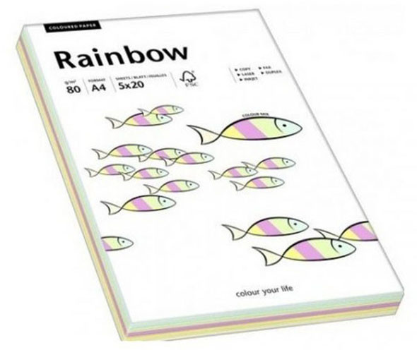 Rainbow Papier A4 80g pastelowy mix kolorów do drukarki i ksero - ryza 100 ark. PA.514