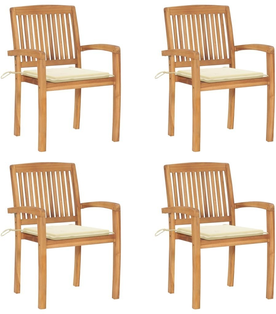 vidaXL Sztaplowane krzesła ogrodowe z poduszkami, 4 szt., tekowe! 3073212