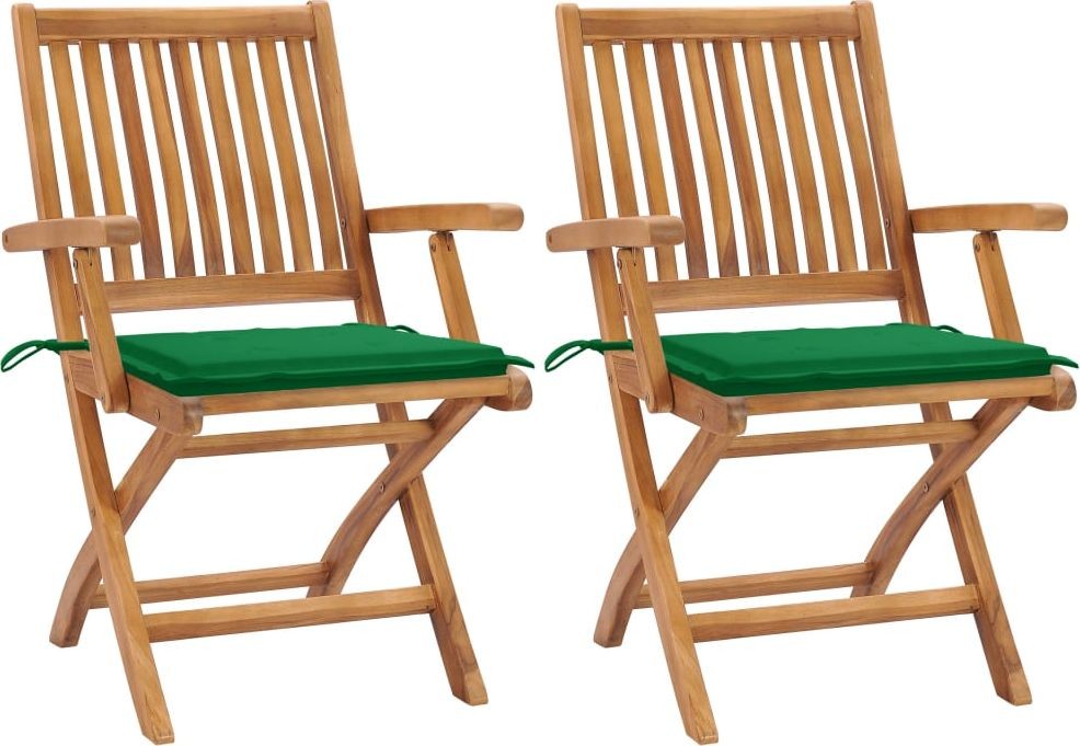 vidaXL Krzesła ogrodowe 2 szt. zielone poduszki drewno tekowe 3062411