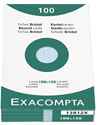 Exacompta Exacompta 13812X fiszki (205 m kartonu, bezdrzewne, DIN A6, w linie, nieperforowane), opakowanie 100 szt. niebieskie 13812X