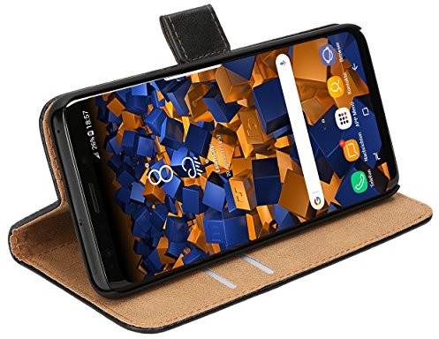 Mumbi etui z klapką z prawdziwej skóry, kompatybilne z iPhone XR, czarne Samsung Galaxy S9