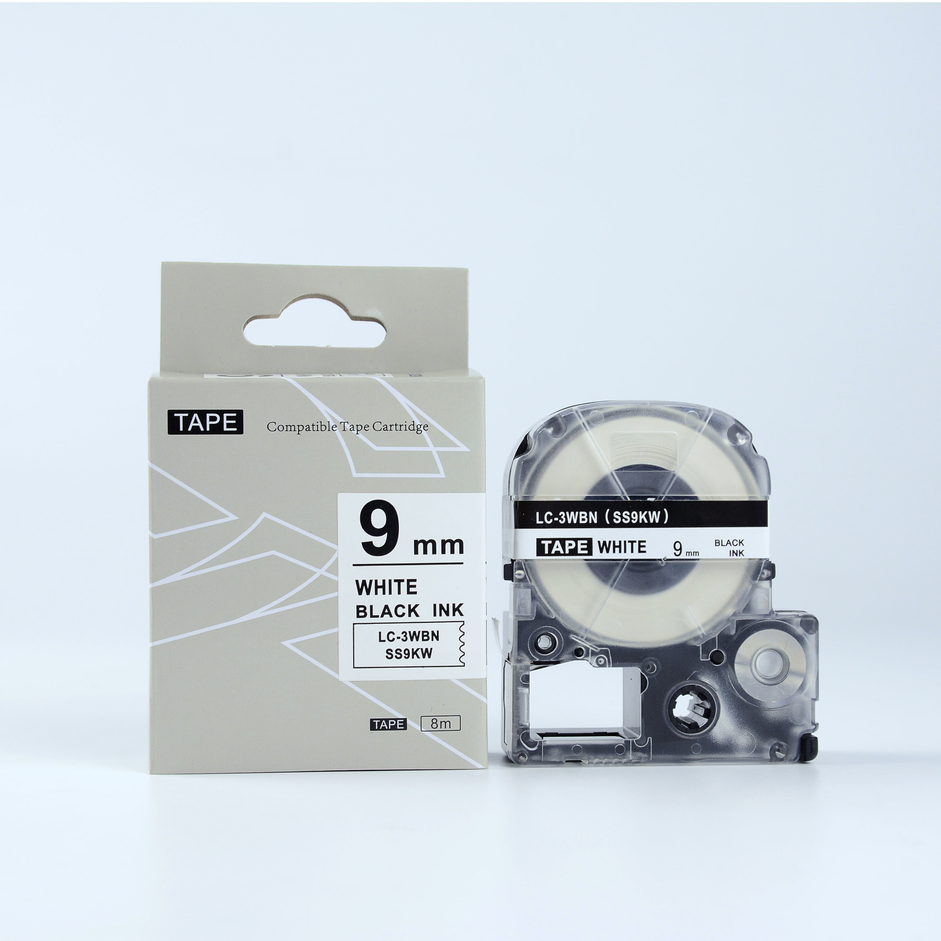 Epson HTS9KW, 9mm x 8m, czarny druk / biały podkład, taśma zamiennik