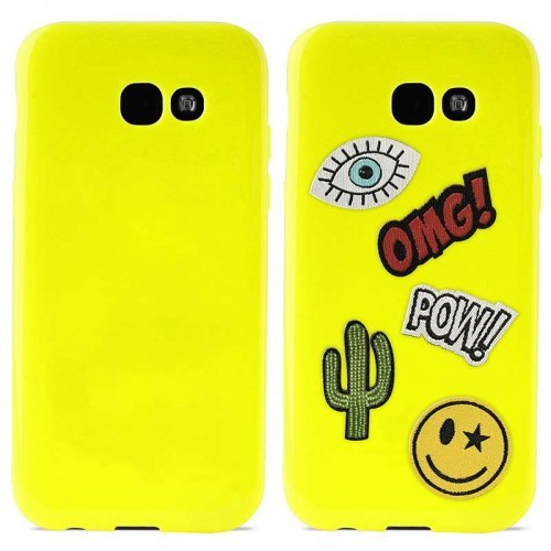 Puro PURO Patch Mania - Etui Samsung Galaxy A3 (2017) w zestawie 5 naklejek (żółty) SGGA317PM1GRN