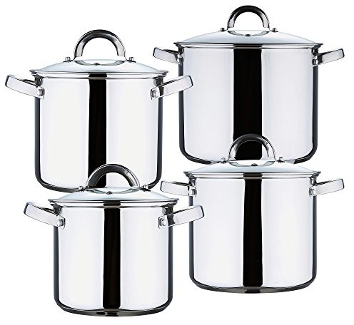 Renberg Sara garnków-& pfannensets ze stali szlachetnej z pokrywką ollas 16 x 14.5 cm 2.9L; 18 x 16.0 cm 4.0L; 20 x 17.5 cm 5.4l; 24 x 19.5 cm 8.8l do płyt indukcyjnych RB-2003