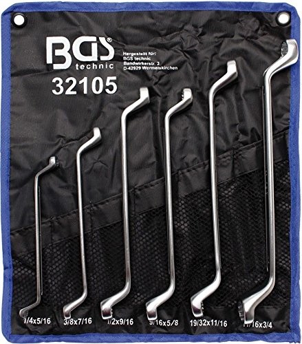 BGS zestaw podwójny klucz oczkowy, odsadzony 75 stopni, 1/4  3/4 cala, służbę celną rozmiary, 6-częściowy, 1 sztuki, 32105