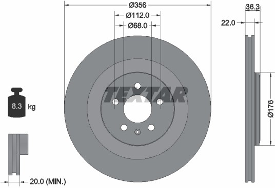 TEXTAR Tarcza hamulcowa tył PRO AUDI A8 4H 16> 92241803