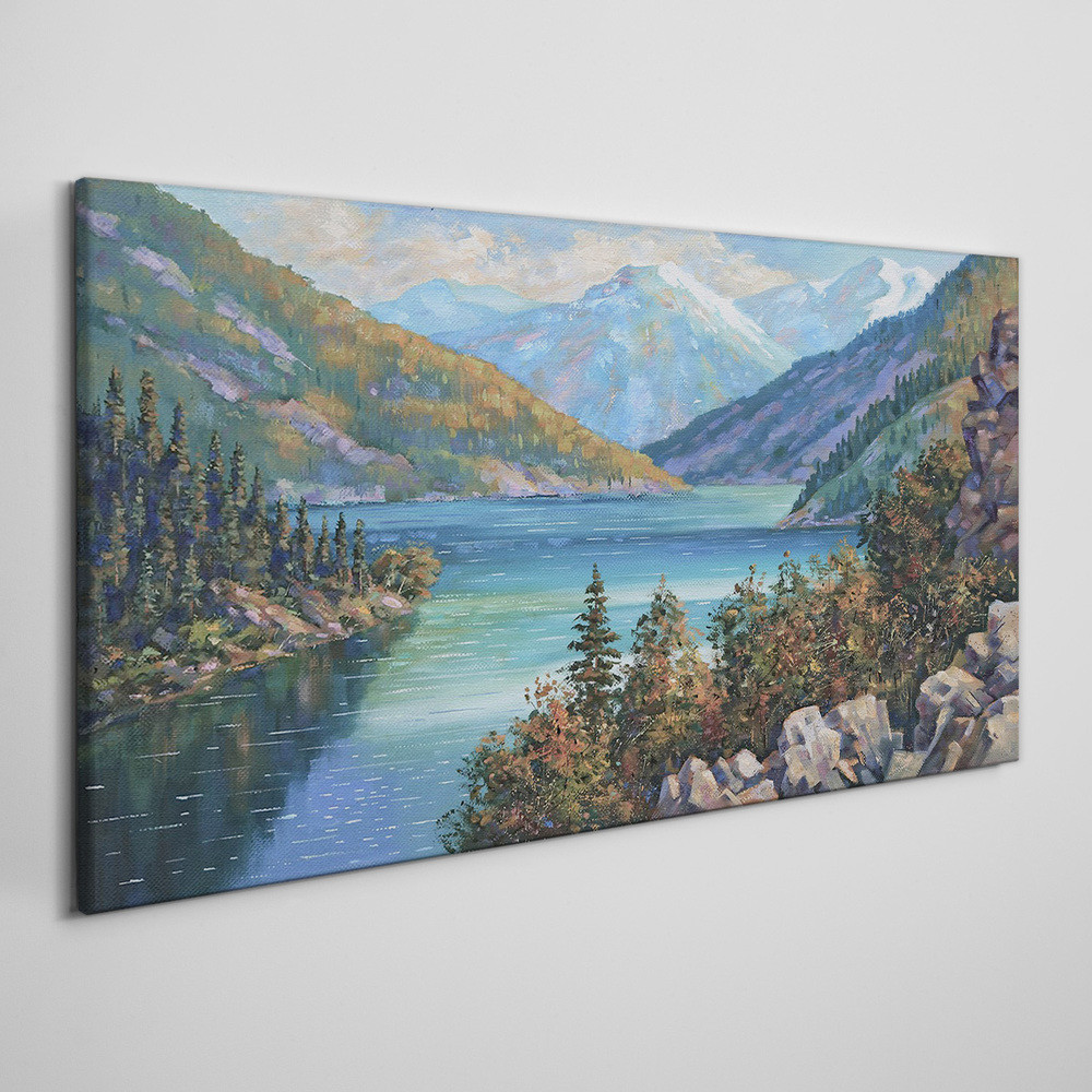 PL Coloray Obraz na Płótnie Malarstwo góry jezioro 140x70cm