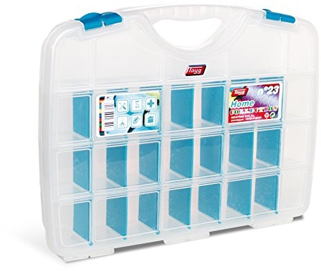 Tayg skrzynka na asortyment 23 Home/388 X 290 X 61 MM/do 26 przedziały/niebieskie przezroczysty, przezroczysty, 023590 023590