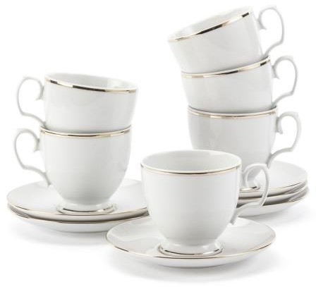 Chodzież Serwis Kawowy Porcelanowy Mariapaula Złota Linia Biały Na 6 Osób 12 El.)