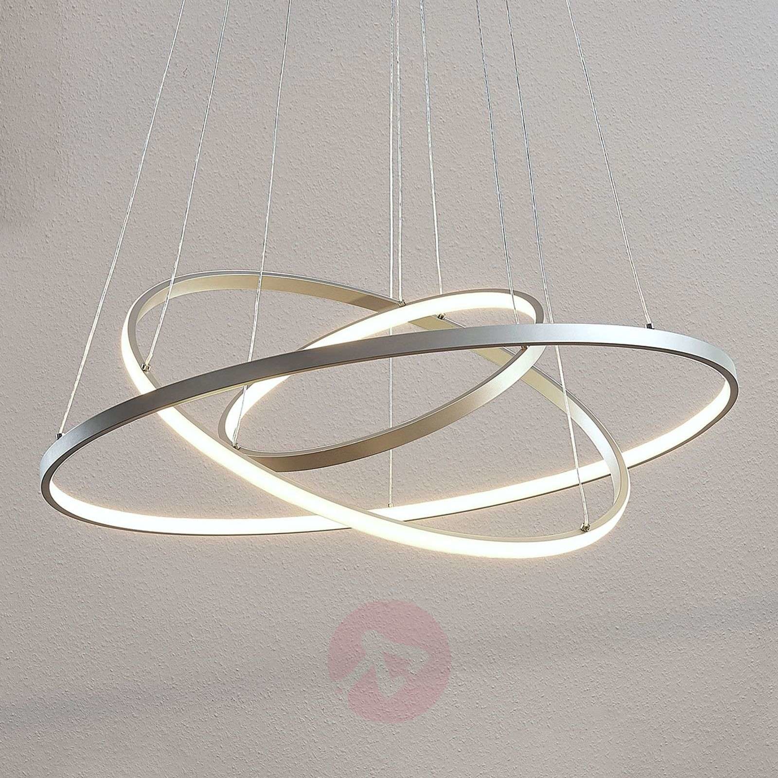 Lampenwelt com Lampa wisząca LED Ezana, trzy pierścienie, nikiel