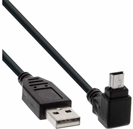 InLine 34103 USB 2.0 Mini-kabel, wtyczka A i wtyczka mini-B (5biegunów.) U góry pod kątem 90 °, czarny, 0,3 m