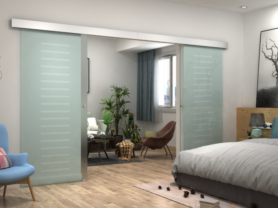 Vente-Unique Dwuskrzydłowe drzwi przesuwne ASTANA Wys. 205 × dł. 166 cm Szkło hartowane