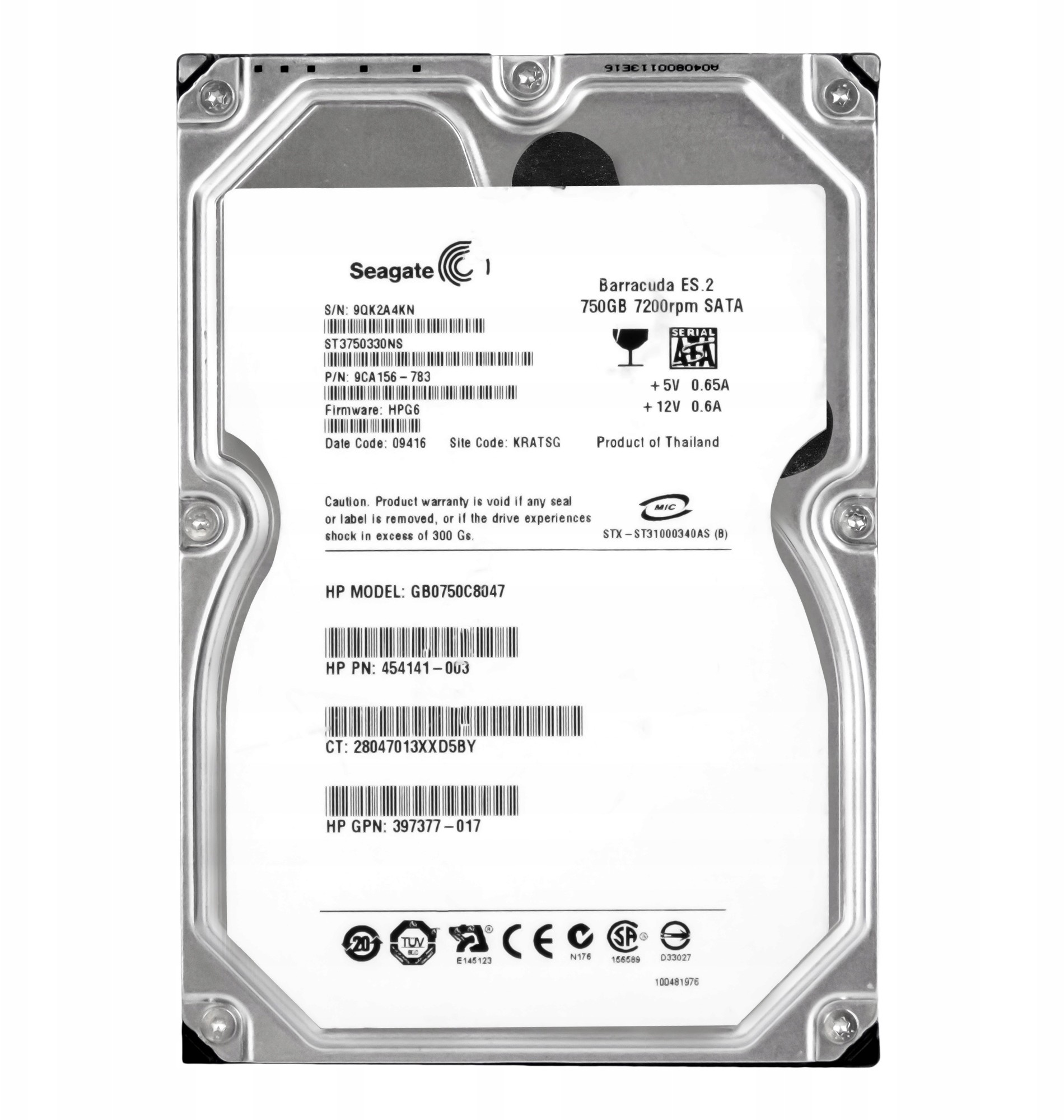 HP 454141-003 750GB 7.2K Sata II 3.5'' GB0750C8047