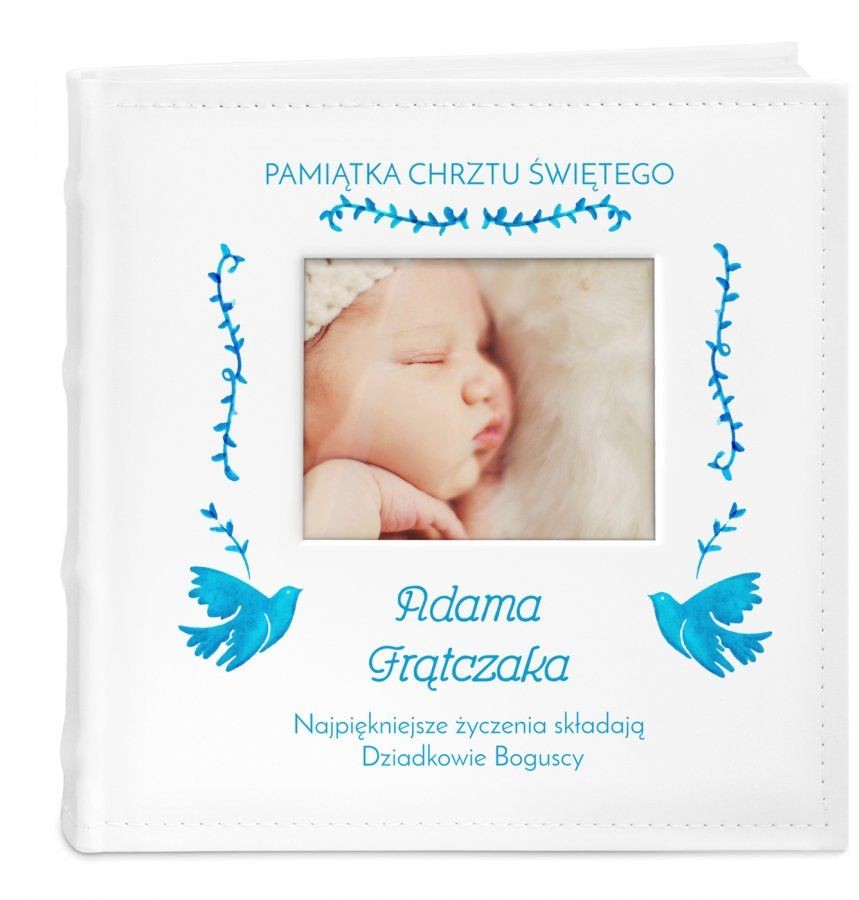 NA Murrano Album mały z oknem nadruk dedykacja dla chłopca od dziadków chrzest ALB-SO-WH-UV-028