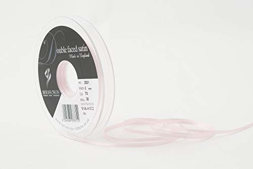 Berisfords Berisfords podwójna twarz satynowa wstążka, blady różowy, 3 mm 3501 3MM PALE PINK 70