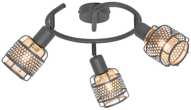 QAZQA Designerska lampa sufitowa czarna ze złotem 3-punktowa okrągła - Noud