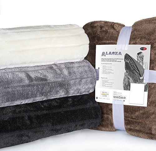 CelinaTex Koc do wtulania się eleganckie o wyglądzie norek na sofę, imitacja futra koc do mieszkania Alaska , czarny, 150 x 200 cm 5000003