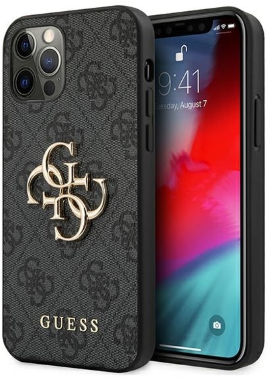 Guess 4G Big Metal Logo - Etui iPhone 12 / iPhone 12 Pro szary