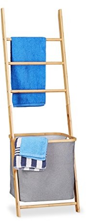 Relaxdays wieszak na ręcznik ręcznik do rąk z bambusa, podstawka z torba na pranie, urządzenie wolnostojące torba na pranie, HBT: 139 x 43,5 x 33 cm, naturalny 10022148