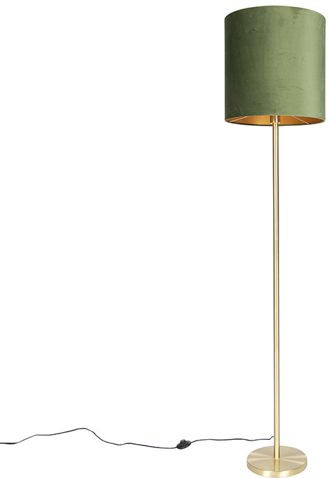 QAZQA Lampa podłogowa mosiądz klosz welurowy zielony 40cm - Simplo