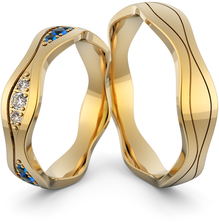 Eminence Obrączki ślubne falowane z cyrkoniami i szafirami - Au-1063 Au-1063-4
