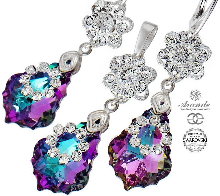 Arande SWAROVSKI unikatowy komplet VITRAIL ORCHIDEA SREBRO 700918