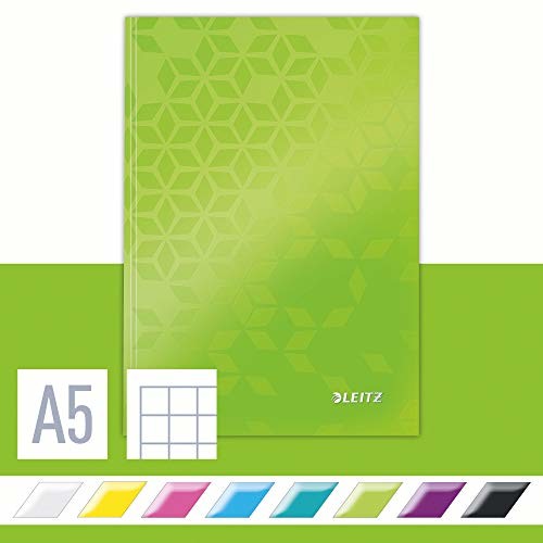 Leitz WOW notatnik w formacie A5, 80 arkuszy, w kratkę, papier w kolorze kości słoniowej (90 g/m2), twarda okładka, kolor zielony, 46281054 46281054